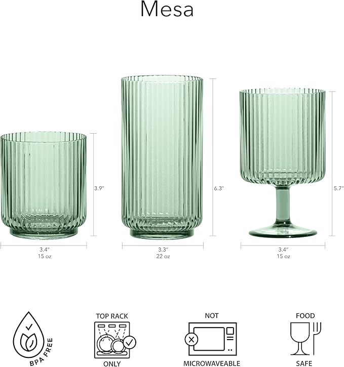 Abode Homewares Mesa 15 oz Durable Acrylic Double Old Fashioned Glasses, Shatter-Resistant and Dishwasher-Safe Drinkware for Outdoor/Indoor Use, Ideal for Scotch, Bourbon, Cocktails - Pink - Set of 6