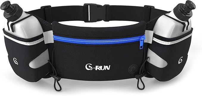 Q-RUN Hydration Running Belt with 2 x 10oz Water Bottles, No Bounce Adjustable Waist Belt for Men & Women, Marathon Running Gear