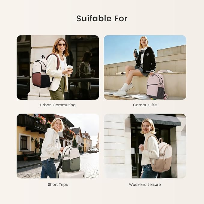 LOVEVOOK Everyday Backpack for Women, Chic Versatile Backpack with Water Bottle Pocket, Lightweight Waterproof Casual Daypack for City Work Commute, College, Travel & Gifts, Beige-Olive Green