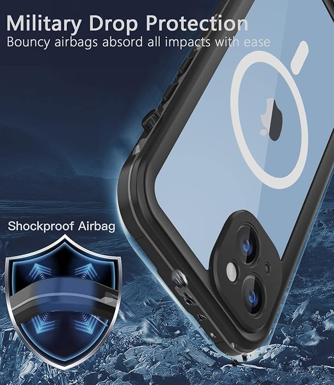 for iPhone 14 Plus Waterproof Case - Shockproof, Dustproof, Built-in Screen Protector, Magnetic Ring, 6.7" (Black)