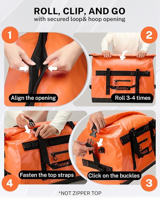 Gonex Waterproof Duffel Bag, 120L Heavy Duty Dry Duffle Bag with Reinforced Thickened Bottom, 3-in-1 Convertible Large Travel Backpack for Kayaking, Motorcycle, Camping & Boating, Orange