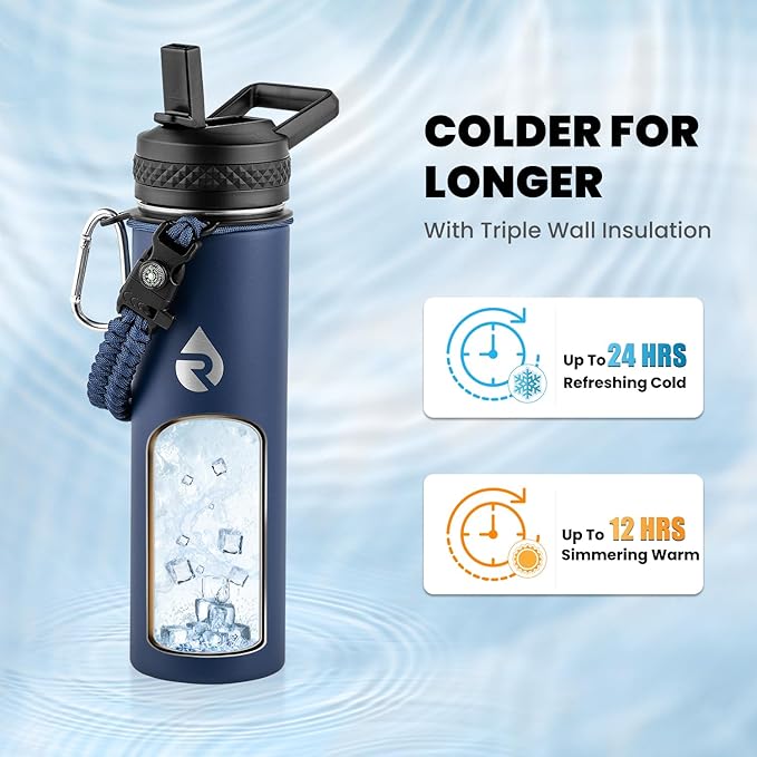 RAYMYLO Insulated Water Bottle 20 oz, Triple Wall Vacuum Stainless Steel (Cold for 24Hrs, Hot for 12Hrs), Leak Proof & Non-BPA, Kids Water Bottle Jug for School with Straw Spout Lids