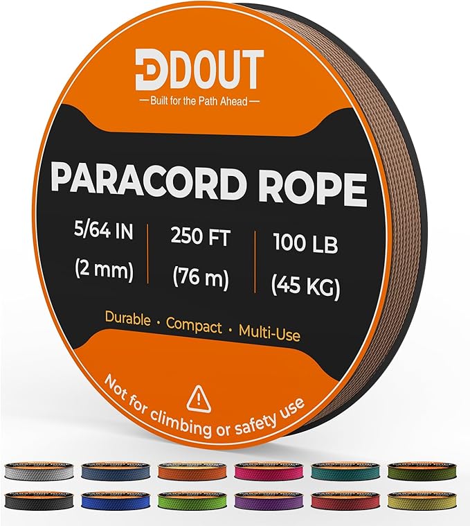 DDOUT 2mm Paracord 100lb, Thin Micro Paracord Rope, Tan 250FT Nylon Cord for Crafting, DIY Projects, Fishing, Camping & Outdoor