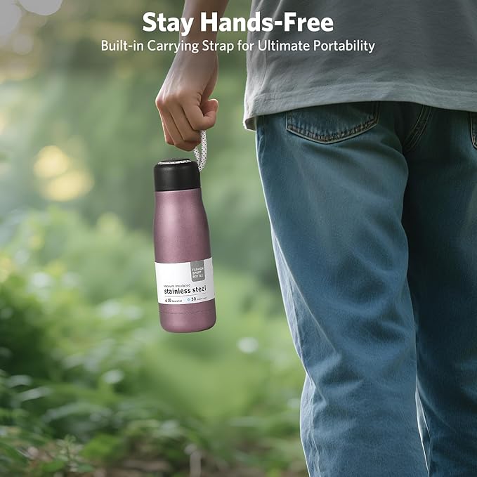 Mini Water Bottle, Dusgut 12 oz Water Bottle Reusable,Vacuum Insulated, Stainless Steel,Wide Mouth Portable Lid, Light Pink