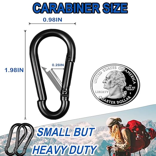 40PCS M5 Heavy Duty Carabiner Clip, 2Inch Snap Hook Quick Link Small Carabiner Clips,Spring Link Buckle for Fishing Camping Hammock Dog Leashes-220LBS Holding Capacity (Black)