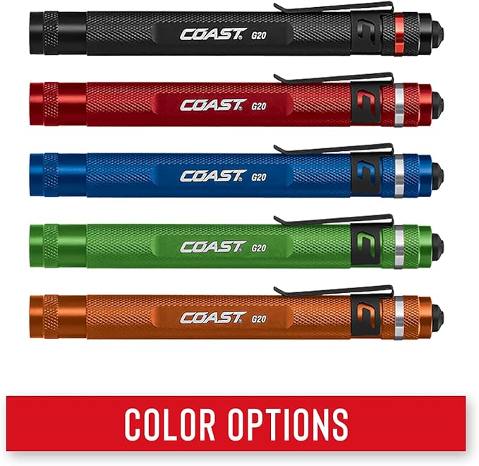 Coast G20 Inspection Beam LED Penlight with Adjustable Pocket Clip and Consistent Edge-to-Edge Brightness, Black, 54 lumens, 1 Count, (Pack of 2)