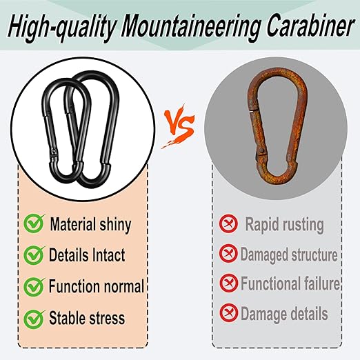 Black Carabiner, Heavy Duty Galvanized Steel Spring Snap Hook Carabiner Clips with 1350LBS Holding Capacity, Ideal for Outdoor, Hammock, Swing and Travel (200PCS M6 2.36Inch)