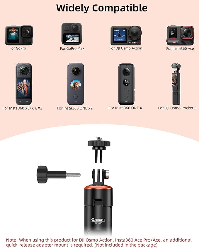 53.5" Action Camera Selfie Stick Tripod for DJI Osmo Pocket 3, GoPro Hero 13/12/11/10/Max2, DJI Action 5 Pro/4, 2-in-1 Extendable Travel Vlog Handle Stand/Accessory for Vlog Video Recording