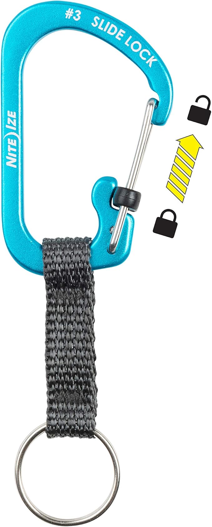 Nite Ize SlideLock Key Ring, Locking Carabiner Key Chain with Webbing, Orange