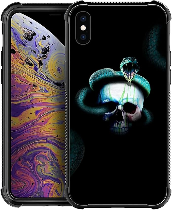 for iPhone Xs Max Case, Skeleton Winding Snake Pattern Graphic Design Girl Boy Soft Silicone Hard Acrylic Shock Protection for iPhone Xs Max