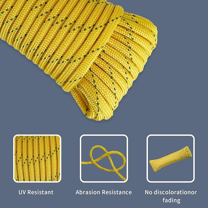 Paracord Rope, Reflective III Parachute Cord 7 Strand Core 550lb, 100ft Yellow - High Visibility Abrasion Resistant Easy to Tie, Multi-Purpose Rope for Camping Survival DIY