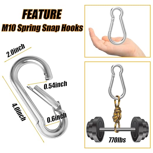 EPHECH 30PCS 4" Heavy Duty Spring Snap Hook, M10 3/8" Galvanized Steel Carabiner Clip Qiuck Link Spring Snap Hook, 770LBS Holding Capacity Keychain Buckle for Swing Hammock Gym Outdoor
