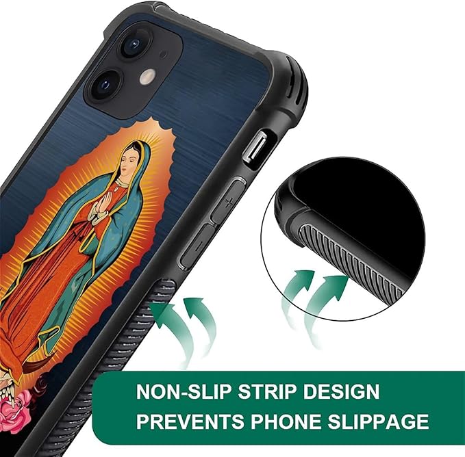 for iPhone 12/12 Pro Case, Red Virgen Guadalupe Pattern Graphic Design Girl Boy Soft Silicone Hard Acrylic Shock Protection for iPhone 12/12 Pro