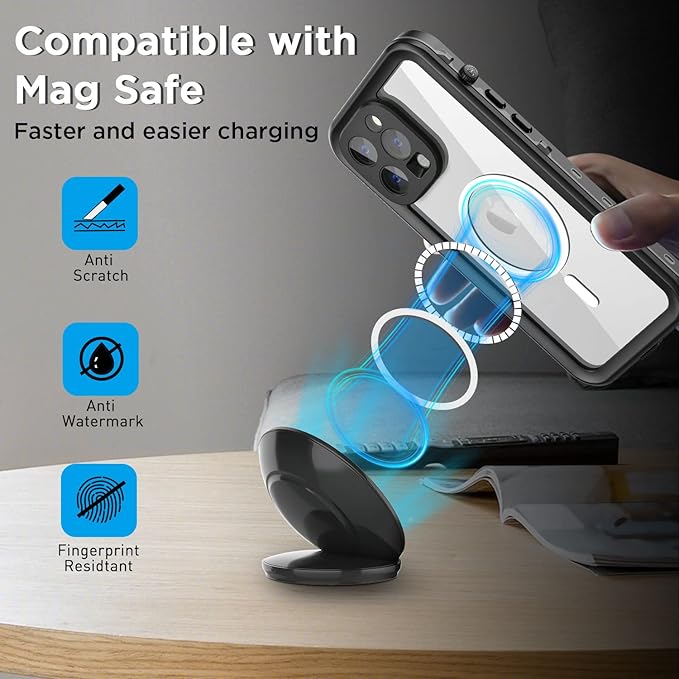 AICase for iPhone 14 Pro Case Waterproof, Compatible with Magsafe Magnetic Protective iPhone 14 Pro Phone Case, Water Proof Mag Safe Magnet Shockproof Full Body Clear with Screen Protector