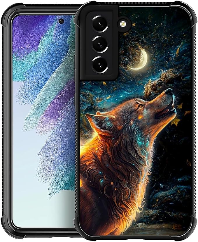 for Samsung Galaxy S22 Case, Star Cave Hungry Wolf Pattern Graphic Design Girl Boy Soft Silicone Hard Acrylic Shock Protection for Samsung Galaxy S22