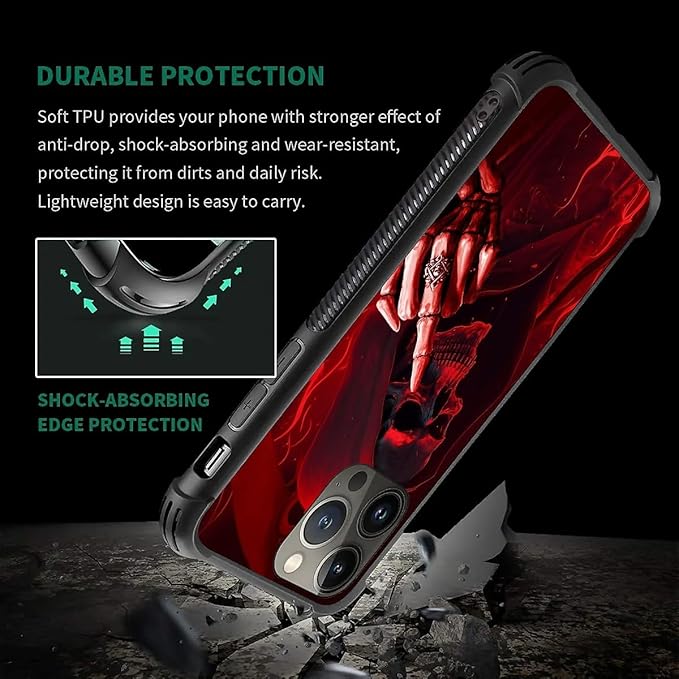 for iPhone 13 Pro Max Case, Gestures Funny Skull Pattern Graphic Design Girl Boy Soft Silicone Hard Acrylic Shock Protection for iPhone 13 Pro Max