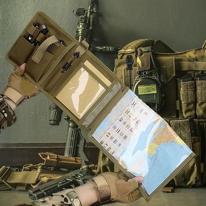 Tactical Map Case Multifunctional Map Pouch with Pen EDC Tool Holder Map Protector Foldable Map Storage Bag with Clear Window for Reading Map while Outdoors or Hiking (CP)