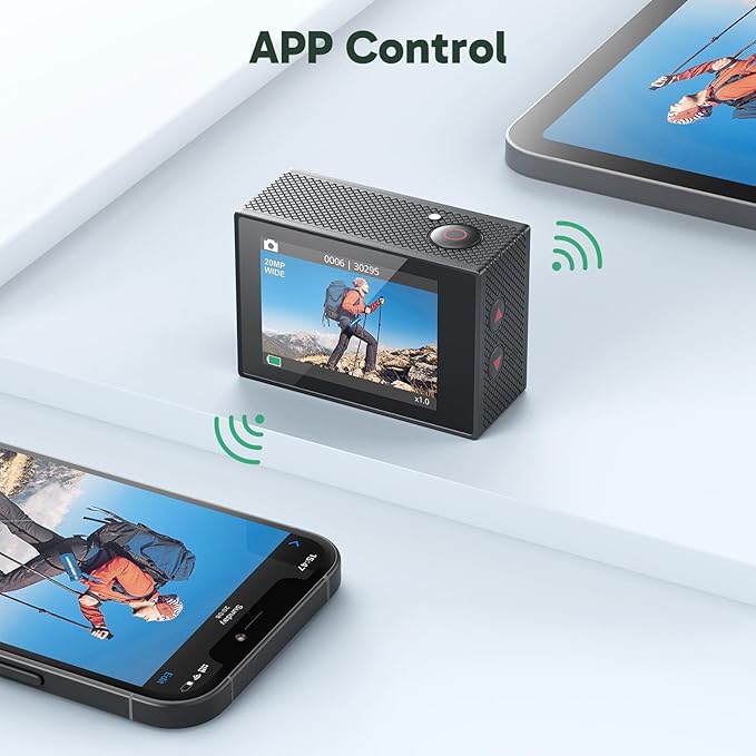 AKASO EK7000 4K30FPS 20MP WiFi Action Camera with 64GB MicroSD Memory Card Bundle EIS Ultra HD 131FT Waterproof Underwater Camera Remote Control 4X Zoom Support External Microphone Black