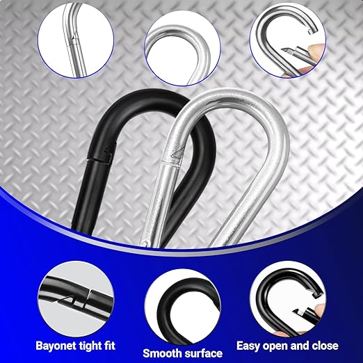 5 Pack 3.9" Heavy Duty Carabiner Clips, M10 Black Galvanized Steel Spring Snap Hooks, Rust-Resistant Keychain Clips for Hammock, Camping, Hiking, Fishing, Swing Set