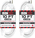 Iron Forge Cable Weatherproof 2 Pack 10 Ft Outdoor Extension Cord - 16/3 SJTW Heavy Duty White Extension Cord 3 Prong - 13 Amp Exterior Power Cable