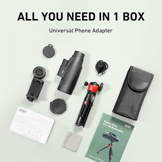 Gosky 15x52 HD Monocular, Monocular for Adults High Powered with Tripod, Monocular Compact with BAK4 Prism & FMC Lens, Bluetooth Camera Remote, Monoculars for Hunting, Bird Watching, Hiking,Traveling