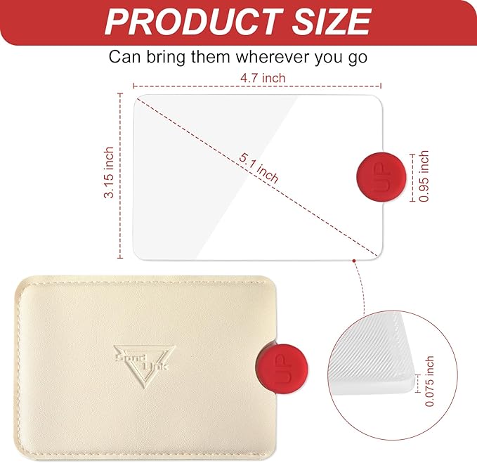 3X Pocket Magnifier - Portable Fresnel Lens, Leather Case, Fire Starter, Reading Aid for Small Print, Maps, Phones, Books (Straight and Side, Two Pack)