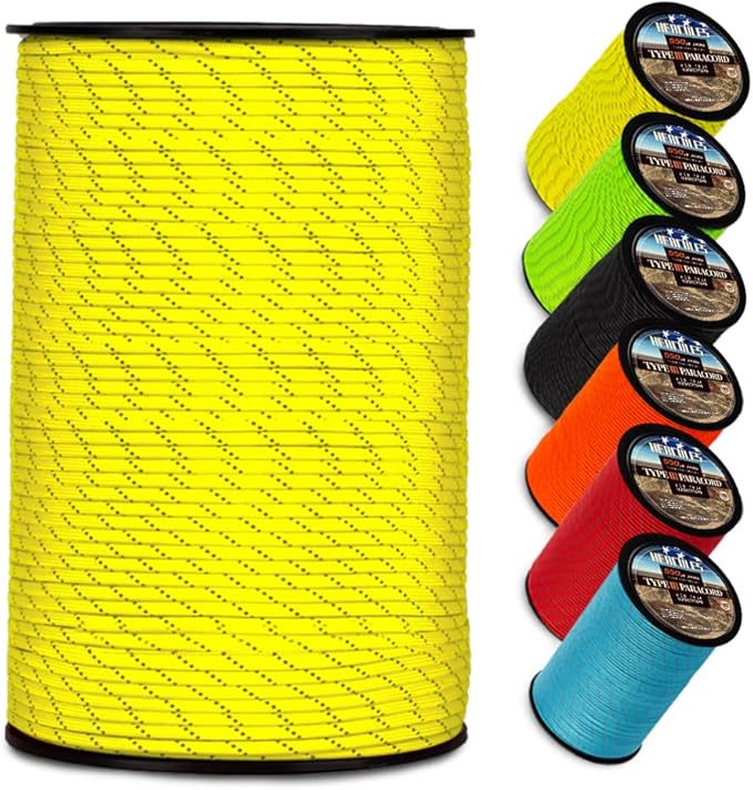 HERCULES Type III Paracord 550 Paracord Rope Parachute Cord, 1000' Reflective for Camping Cord, Survival Rope