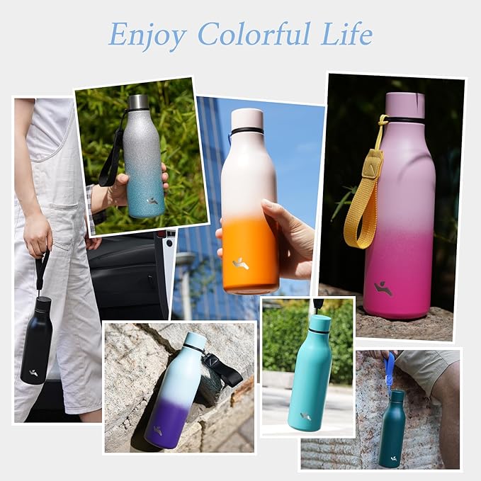 Konokyo Insulated Water Bottle with Strap,18 oz Double Wall Stainless Steel Vacuum Bottles Metal Water Flask,Macaron Green