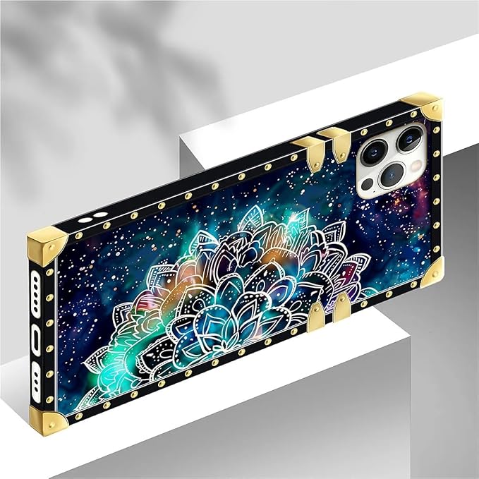 Compatible with iPhone 12 Case, Starry Sky Colourful Mandala Luxury Golden Decoration for Girl Women Soft TPU Shockproof Protective Hard PC Back for iPhone 12 Pro