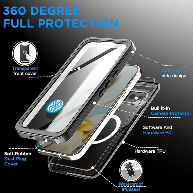 AICase for Google Pixel 9a Case Waterproof Clear with MagSafe Snowproof,Dustproof and Shockproof,IP68 Certified Real 360 Full Body Protection Water Proof Underwater Cover for Google Pixel 9a 6.3" 2025