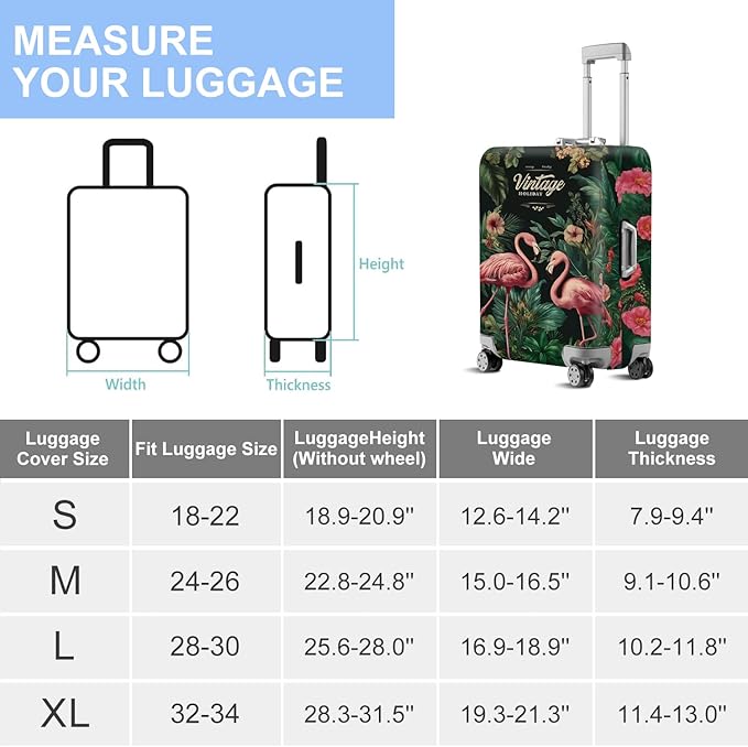 ANNA QUEEN Tropical Pink Flamingos Travel Luggage Cover -Stretchable Airplane Suitcase Protector Sleeve,Universal Washable Fit for 28-30 Inch Checked Baggage,Water Resistant Durable Luggage Protector