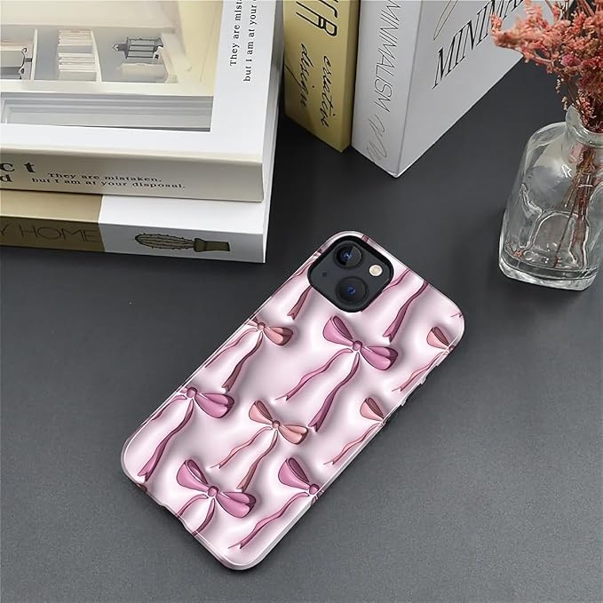 for iPhone 13/14 Case,HL2 Abstract Ribbons Bows Hybrid 2 Layer Hard Shell Silicone Protective Pattern Design Case
