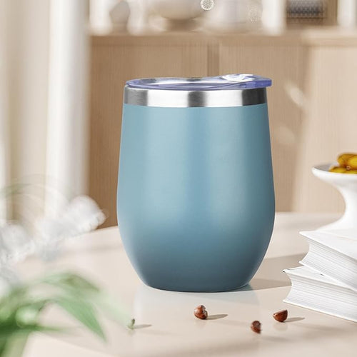 12oz Stemless Wine Tumbler with Lid Double Wall Insulated Wine Cup Stainless Steel Glasses Tumbler with Straw Insulated cocktail Tumbler Coffee Mug for Hot and Cold Beverages (Multicolor-10,6Pack)