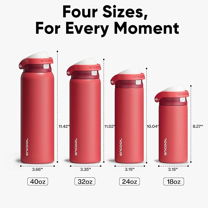 ENCOOL Leakproof Insulated Water Bottle with Straw Dual-Sip Water Bottle Bag-Safe Design for Work, Commute & Gym – Keeps Drinks Cold All Day, 32 oz, Ember Clay