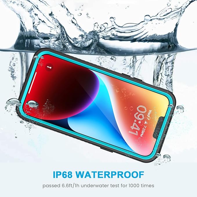 Lanhiem for iPhone 14 Plus Case, IP68 Waterproof Dustproof Shockproof with Built-in Screen Protector, Full Body Protective Cover for iPhone 14 Plus - 6.7 inch (Blue)