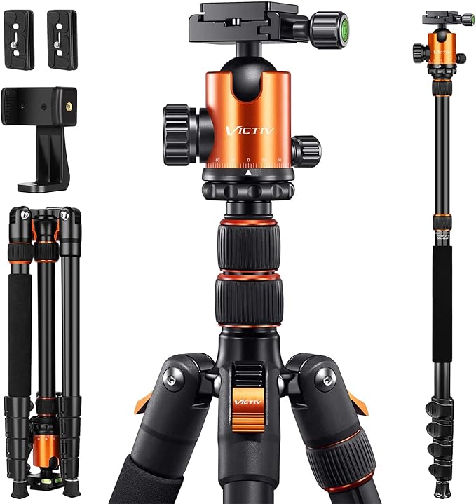 82" Tall Camera Tripod Heavy Duty, Victiv Aluminum DSLR Tripod Monopod for Photography Travel, Professional Camera Stand for Spotting Scope Telescope Binocular