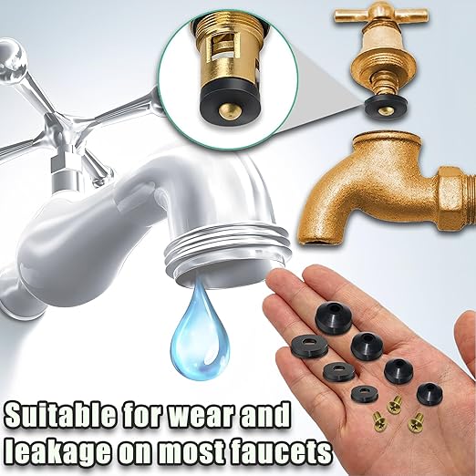 58 PCS Faucet Washer Assortment Kit Outdoor Faucet Repair Kit with Brass Screws Flat and Beveled Washers for Use with Assorted Quick-Opening Style Faucets Stem Worn Out Washer Replacements (58 PCS)