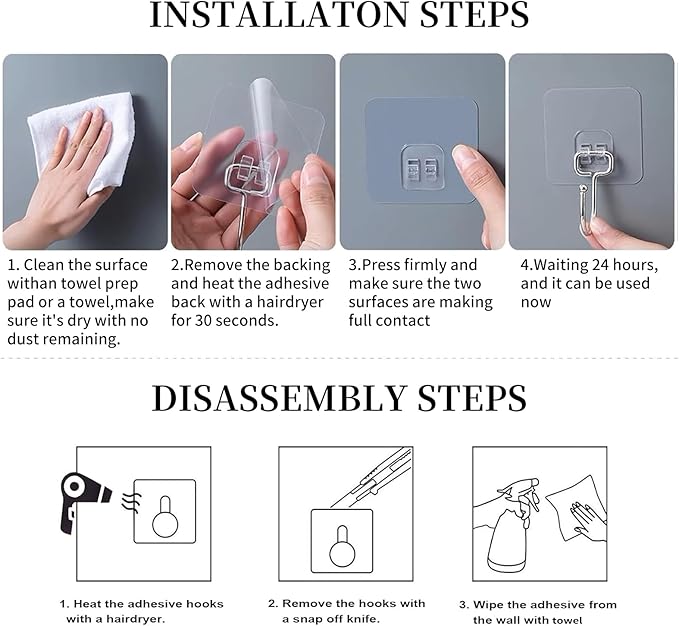 20 PCS Heavy Duty Adhesive Hooks, 33 lb Load - Bearing, Waterproof & Reusable, Ideal for Kitchen, Bathroom, Office & Home Organization