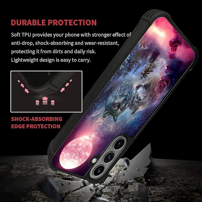 for Samsung Galaxy S26 Case,Graphic Design for Girl Boy Soft Silicone Hard Acrylic Shock Protection Designed for Samsung Galaxy S26 Star Two Wolfs Howling Pattern