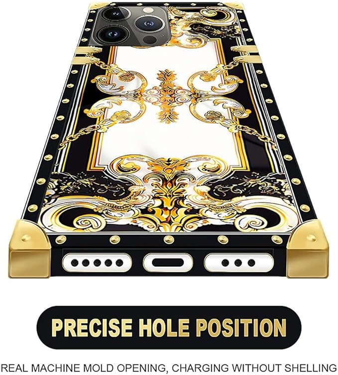 Compatible with iPhone 16 Pro Max Case, Gold Grain Flowers Luxury Golden Decoration for Girl Women Soft TPU Shockproof Protective Hard PC Back