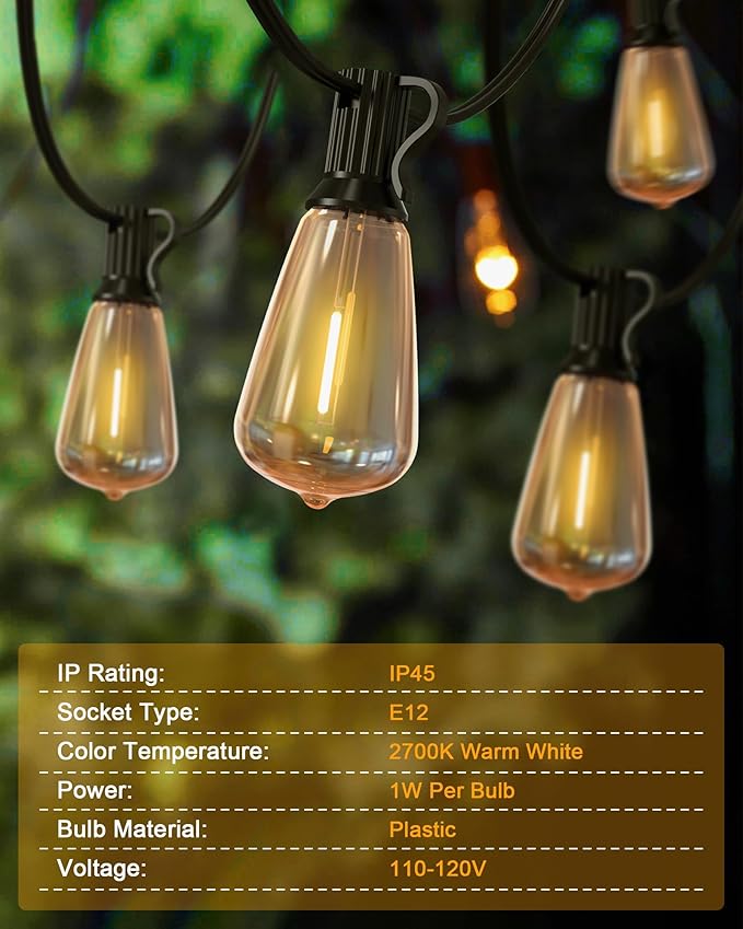 Doukedge 200FT LED Outdoor String Lights, 2700K LED Patio Lights Outdoor Waterproof with 100+4 Shatterproof Vintage Bulbs, Plug in Hanging Light for Porch, Backyard, Garden, Gazebo