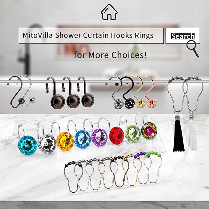 MitoVilla Purple Shower Curtain Hooks Rings, Metal Shower Hooks for Shower Curtain Liner, Purple Rust Proof Shower Rings for Curtain Accessories and Bathroom Shower Rod, 24 Pack Bathroom Set