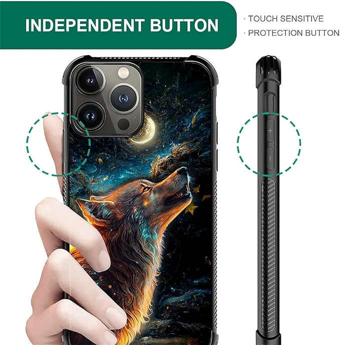 for iPhone 15 Pro Case, Star Cave Hungry Wolf Pattern Graphic Design Girl Boy Soft Silicone Hard Acrylic Shock Protection for iPhone 15 Pro