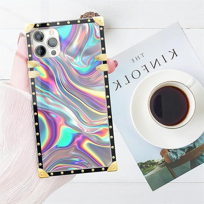Compatible with iPhone 11 Pro Max Case, Holographic Abstract Iridescent Textures Luxury Golden Decoration for Girl Women Soft TPU Shockproof Protective Hard PC Back