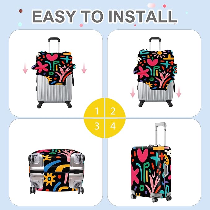 ANNA QUEEN Color Pop Abstract Luggage Cover, Modern Geometric Art Suitcase Protector, Stretchable Washable Travel Sleeve for 20-22 Inch Luggage