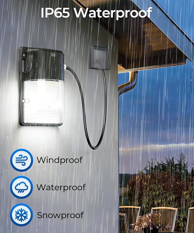 CINOTON 30W Plug in LED Wall Pack Light with Dusk to Dawn Sensor, 3600LM, 5000K Daylight [120Vac] Outdoor Wall Lights IP65 Waterproof LED Security Flood Lighting for Garage Warehouse with 6Ft US-Plug
