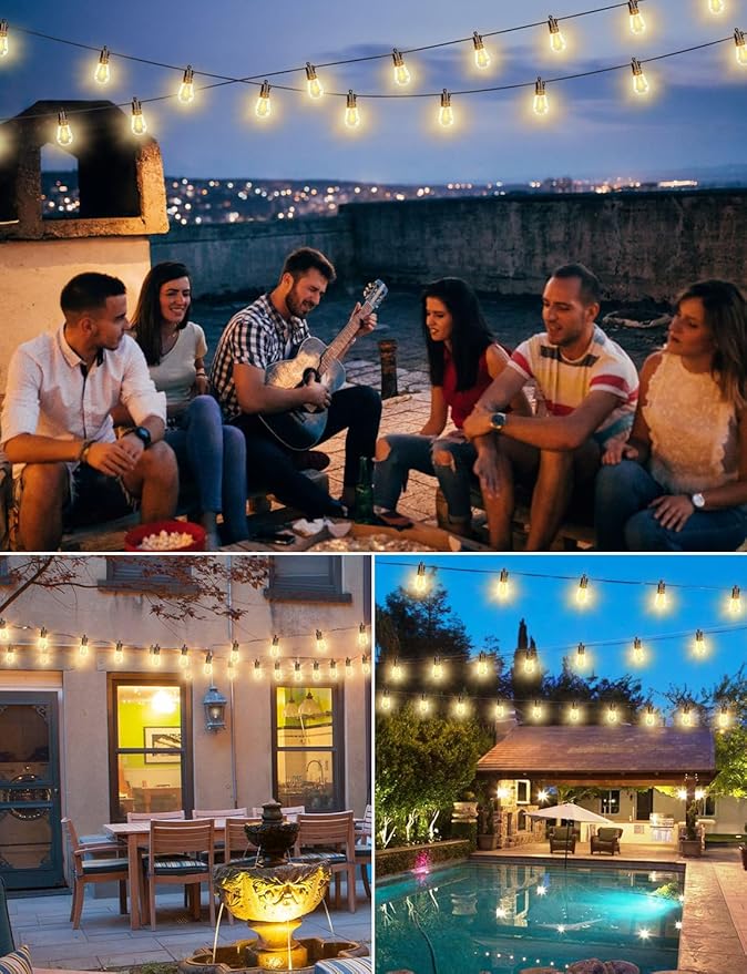 Brightever 120FT Outdoor String Lights Waterproof, LED Patio Lights with 34 S14 Shatterproof Bulbs(2 Spare), 2700K Outside Connectable Hanging Decorative Lights for Cafe, Bistro, Party, Birthday