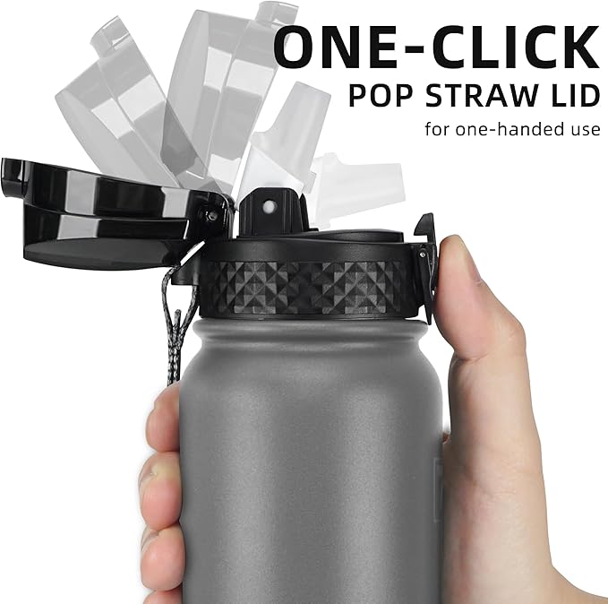 Fanhaw 20 oz Insulated Stainless Steel Water Bottle with Straw Lid, Leakproof & Anti-Dust Sports Bottle for Kids, Women & Men (Gray)