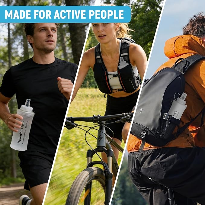Soft Flask 700ML, TPU Collapsible Soft Water Bottle for Hydration Pack, Running Vest, Folding Water Bottle for Hiking, Cycling Hydration Flask - White