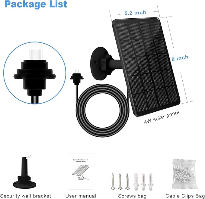 2 Pack Solar Panel for Blink Outdoor 4 (4th Gen) Camera, 4W Solar Panels with USB-C Port, Rubber Plug, IP65 Waterproof, 13.12Ft Cable